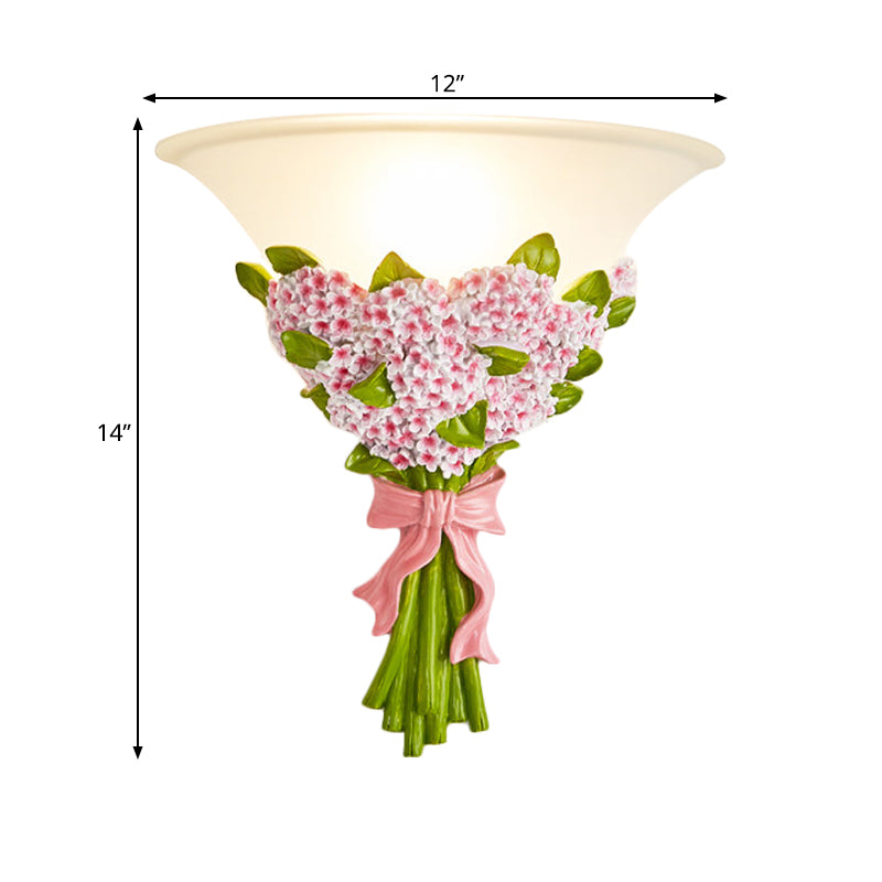 Frosted Glass Sconce Light - Modern White Wall Lamp With Gypsophila Bouquet Element