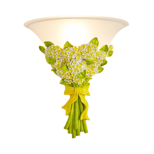 Frosted Glass Sconce Light - Modern White Wall Lamp With Gypsophila Bouquet Element