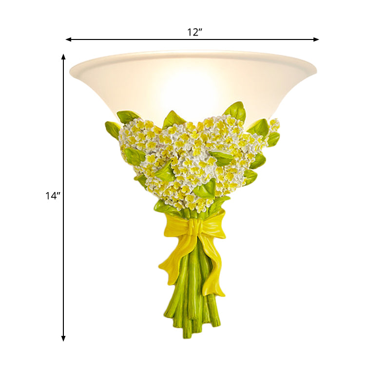 Frosted Glass Sconce Light - Modern White Wall Lamp With Gypsophila Bouquet Element