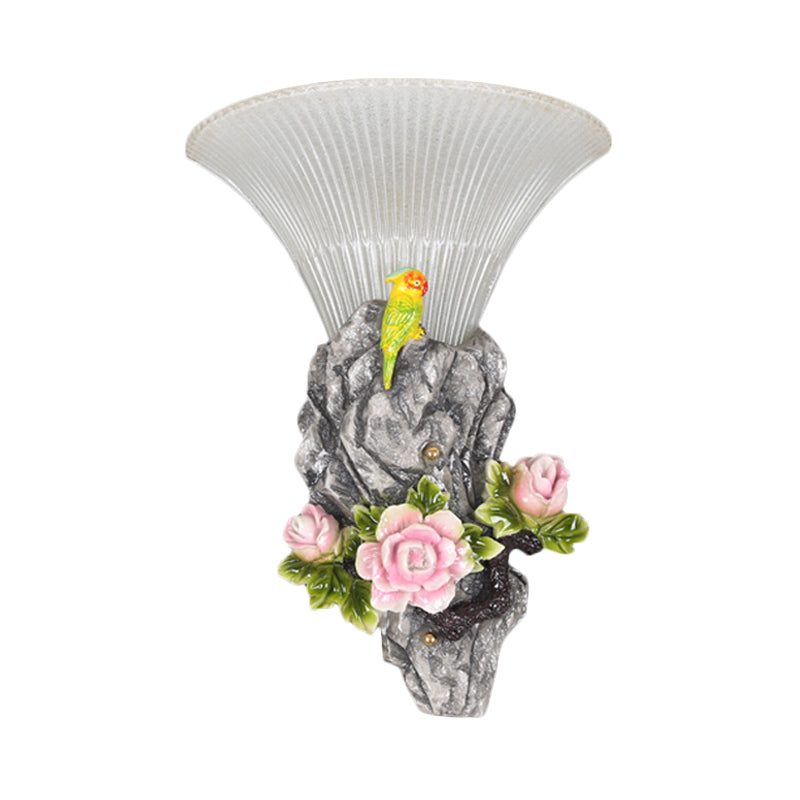 Modern Grey Rock Garden Wall Light: Resin Engraved Surface Sconce