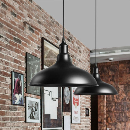 Industrial Style Metal Ceiling Pendant - Matte Black/Black Bowl Design for Living Room