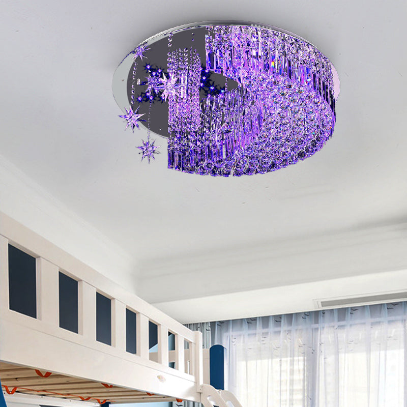 Modern Crystal Moon Flush Light: Stainless-Steel Ceiling Lamp, 4/5/11 Bulbs, 16"/19.5"/31.5" Wide