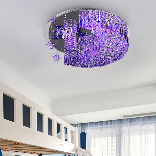 Modern Crystal Moon Flush Light: Stainless-Steel Ceiling Lamp 4/5/11 Bulbs 16/19.5/31.5 Wide / 16