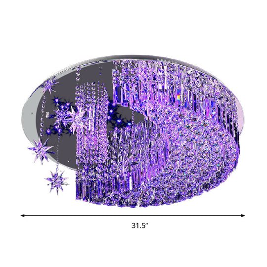 Modern Crystal Moon Flush Light: Stainless-Steel Ceiling Lamp, 4/5/11 Bulbs, 16"/19.5"/31.5" Wide