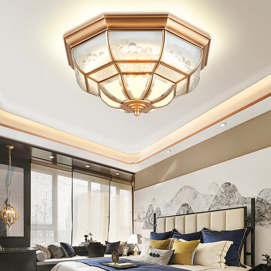 13"/21" LED Bowl Ceiling Light: Colonial Brass Finish with Opal Glass Flush Fixture - Ideal for Bedroom