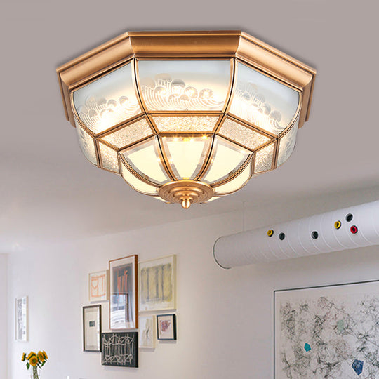 13"/21" LED Bowl Ceiling Light: Colonial Brass Finish with Opal Glass Flush Fixture - Ideal for Bedroom