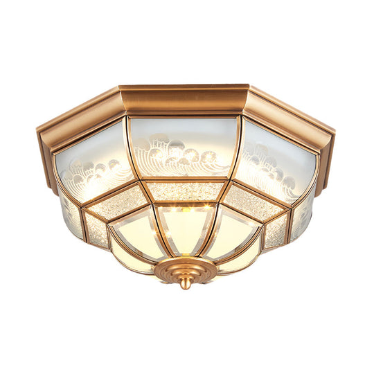 13"/21" LED Bowl Ceiling Light: Colonial Brass Finish with Opal Glass Flush Fixture - Ideal for Bedroom