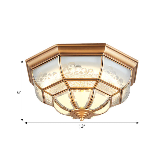 13"/21" LED Bowl Ceiling Light: Colonial Brass Finish with Opal Glass Flush Fixture - Ideal for Bedroom