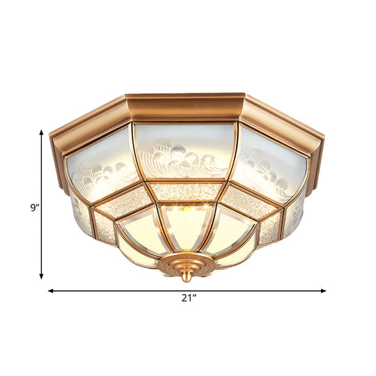 13"/21" LED Bowl Ceiling Light: Colonial Brass Finish with Opal Glass Flush Fixture - Ideal for Bedroom