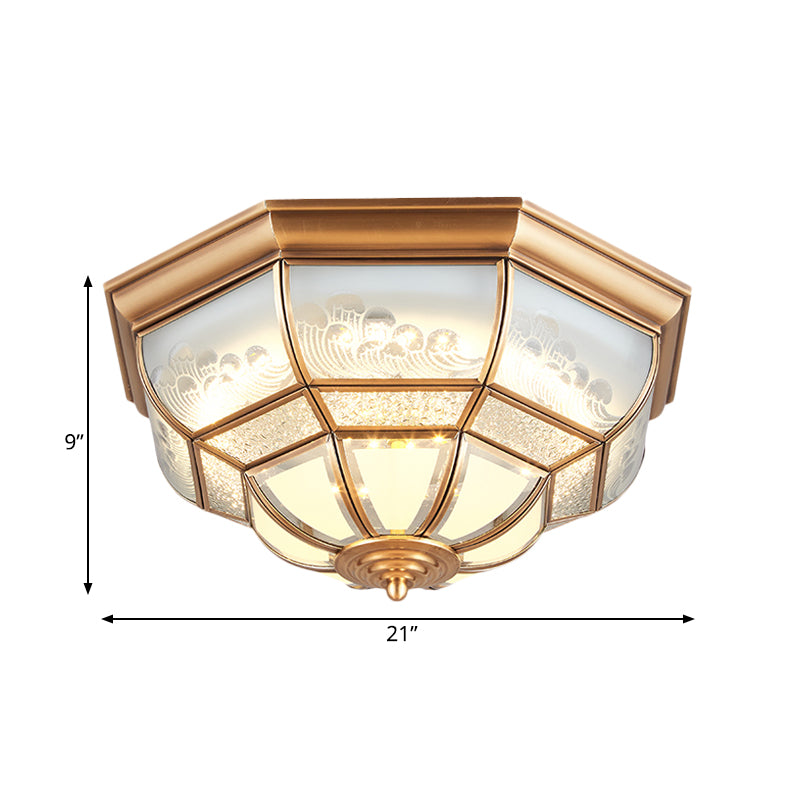 13/21 Led Bowl Ceiling Light: Colonial Brass Finish With Opal Glass Flush Fixture - Ideal For