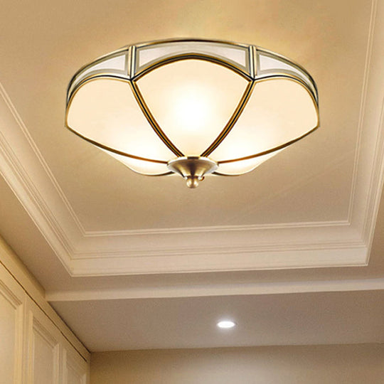 Frosted White Glass Brass Ceiling Flush Mount Lamp with 3 Scallop Heads - Perfect for Hallways