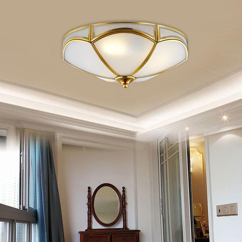 Frosted White Glass Brass Ceiling Flush Mount Lamp with 3 Scallop Heads - Perfect for Hallways