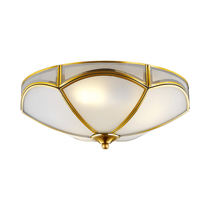 Frosted White Glass Brass Ceiling Flush Mount Lamp with 3 Scallop Heads - Perfect for Hallways