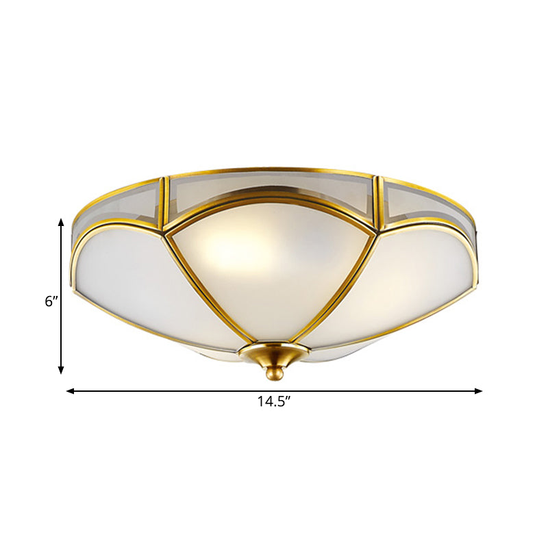 Frosted White Glass Brass Ceiling Flush Mount Lamp with 3 Scallop Heads - Perfect for Hallways