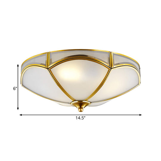 Frosted White Glass Brass Ceiling Flush Mount Lamp with 3 Scallop Heads - Perfect for Hallways