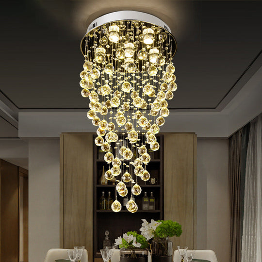 Cascade Flushmount Crystal Ceiling Light Fixture - Contemporary Faceted Design (6 Heads) Nickel