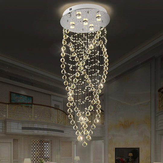 Modern Crystal Spiral Flush Light with 5 Bulbs - Nickel Finish for Living Room Ceiling Lighting