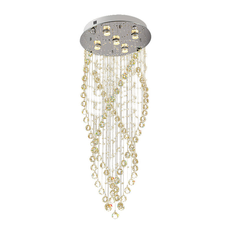 Modern Crystal Spiral Flush Light with 5 Bulbs - Nickel Finish for Living Room Ceiling Lighting