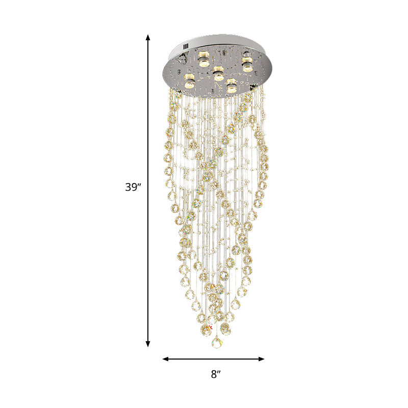 Modern Crystal Spiral Flush Light With 5 Bulbs - Nickel Finish For Living Room Ceiling Lighting