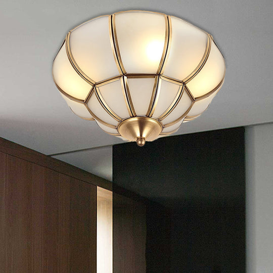 Colonialism Scallop Ceiling Light - 11"/18" W - 3 Bulbs - Satin Opal Glass - Brass Finish