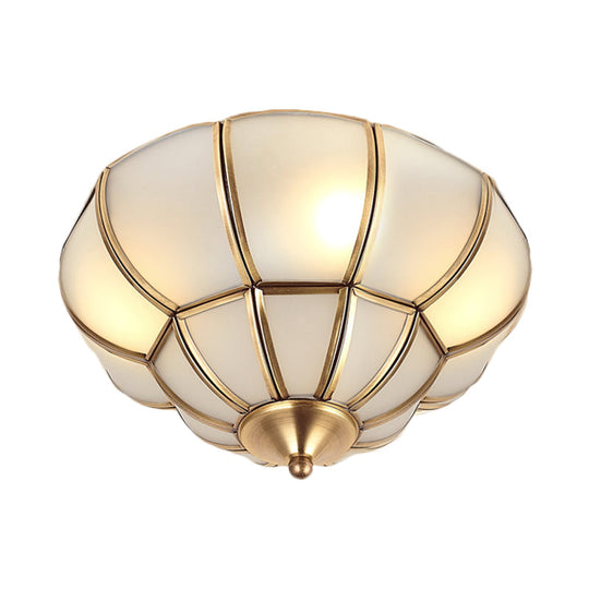 Colonialism Scallop Ceiling Light - 11"/18" W - 3 Bulbs - Satin Opal Glass - Brass Finish