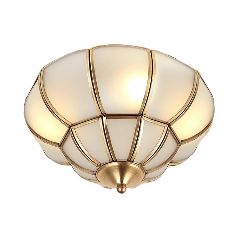 Colonialism Scallop Ceiling Light - 11/18 W 3 Bulbs Satin Opal Glass Brass Finish