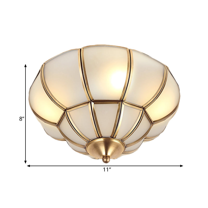 Colonialism Scallop Ceiling Light - 11"/18" W - 3 Bulbs - Satin Opal Glass - Brass Finish