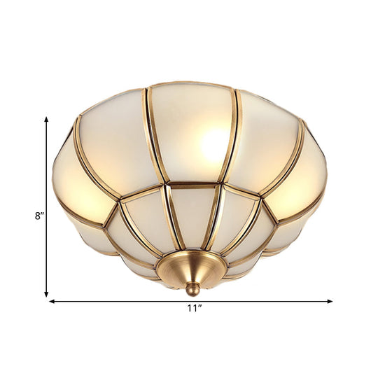 Colonialism Scallop Ceiling Light - 11"/18" W - 3 Bulbs - Satin Opal Glass - Brass Finish