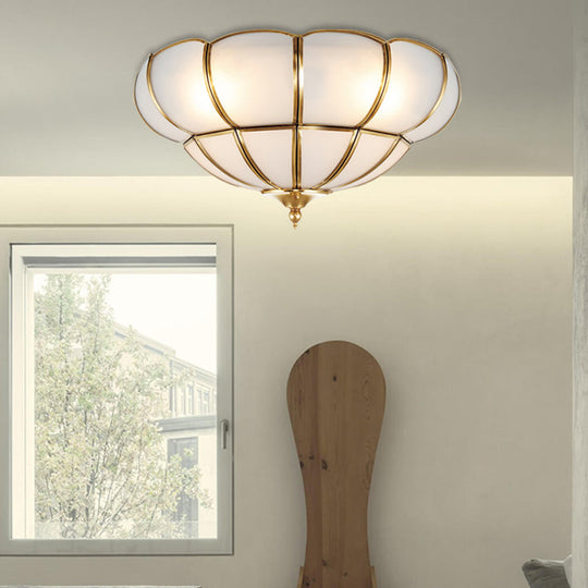 Colonialism Scallop Ceiling Light - 11"/18" W - 3 Bulbs - Satin Opal Glass - Brass Finish