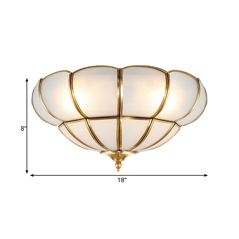 Colonialism Scallop Ceiling Light - 11"/18" W - 3 Bulbs - Satin Opal Glass - Brass Finish