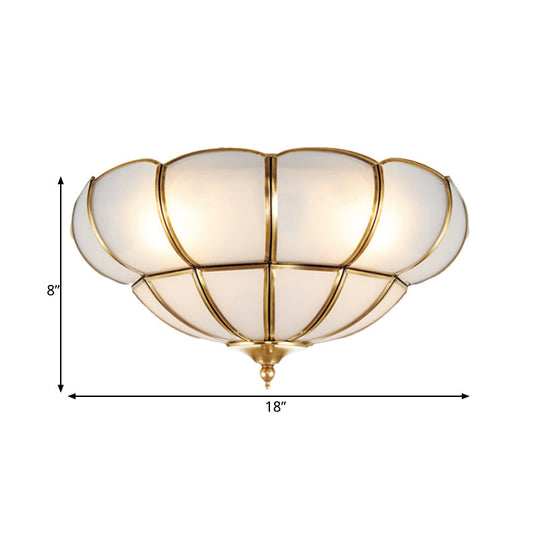 Colonialism Scallop Ceiling Light - 11"/18" W - 3 Bulbs - Satin Opal Glass - Brass Finish