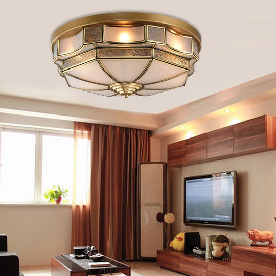 Frosted Glass Brass Scallop Flush Mount Lamp with Curved Design for Bedroom - 3/5 Heads