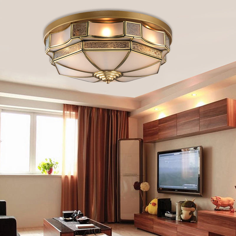 Frosted Glass Brass Scallop Flush Mount Lamp With Curved Design For Bedroom - 3/5 Heads 3 /