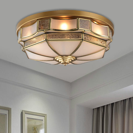 Frosted Glass Brass Scallop Flush Mount Lamp with Curved Design for Bedroom - 3/5 Heads