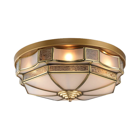 Frosted Glass Brass Scallop Flush Mount Lamp with Curved Design for Bedroom - 3/5 Heads