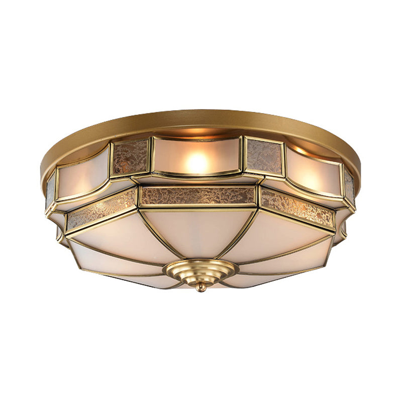 Frosted Glass Brass Scallop Flush Mount Lamp With Curved Design For Bedroom - 3/5 Heads