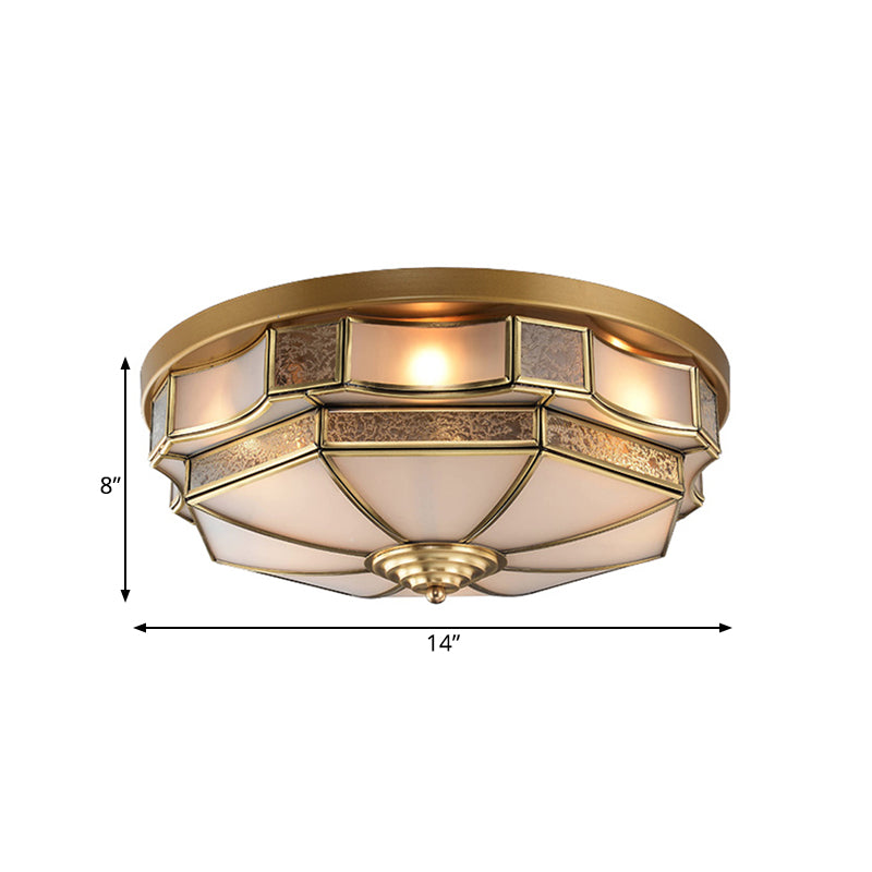 Frosted Glass Brass Scallop Flush Mount Lamp with Curved Design for Bedroom - 3/5 Heads