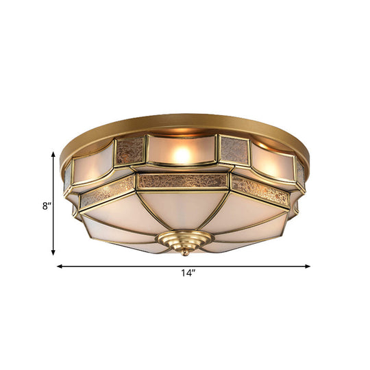 Frosted Glass Brass Scallop Flush Mount Lamp With Curved Design For Bedroom - 3/5 Heads