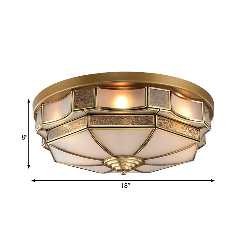 Frosted Glass Brass Scallop Flush Mount Lamp with Curved Design for Bedroom - 3/5 Heads