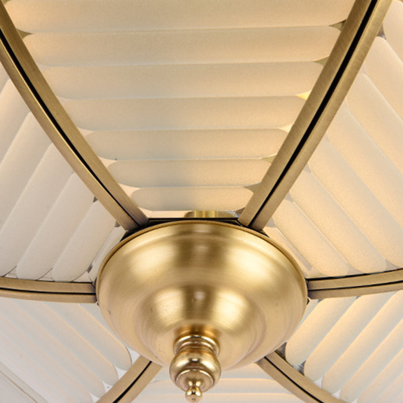 Brass Colonial Beveled Flush Mount Ceiling Light with Opaline Glass - Ideal for Bedroom - 4 Bulbs