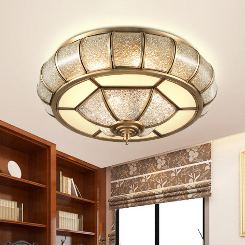 Colonial Bubble Glass Flush Mount Ceiling Light with Elliptical Design - Brass Finish - 3/4 Bulbs