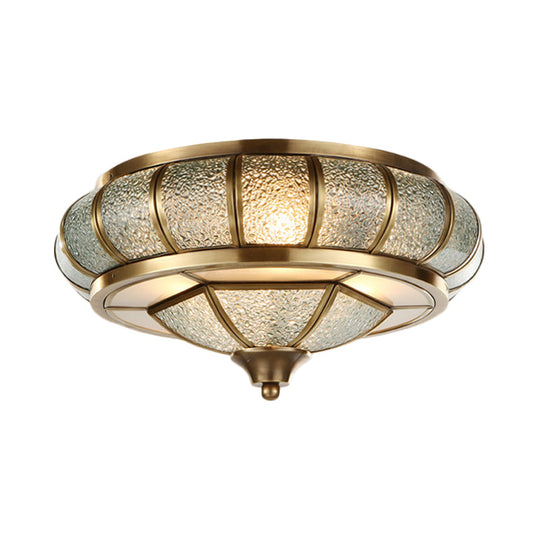 Colonial Bubble Glass Flush Mount Ceiling Light with Elliptical Design - Brass Finish - 3/4 Bulbs