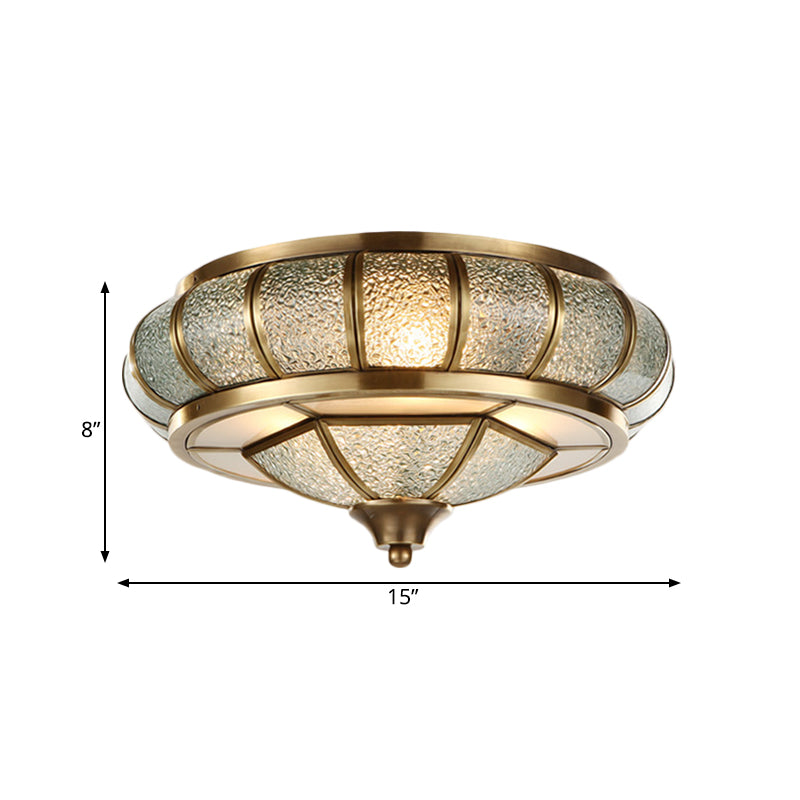 Colonial Bubble Glass Flush Mount Ceiling Light with Elliptical Design - Brass Finish - 3/4 Bulbs