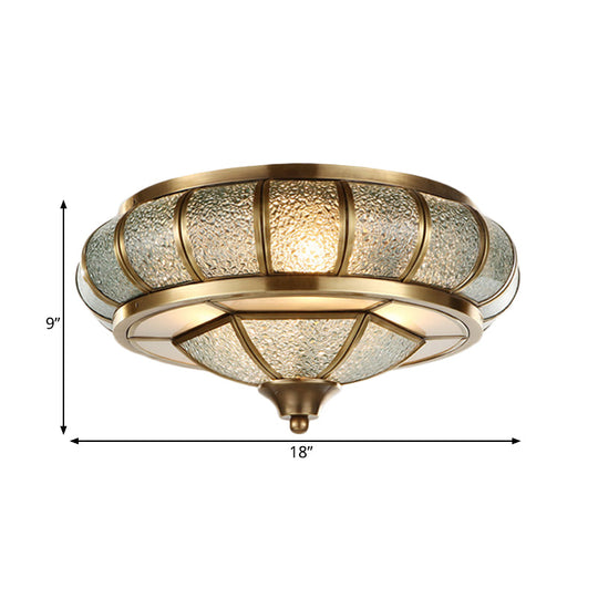 Colonial Bubble Glass Flush Mount Ceiling Light with Elliptical Design - Brass Finish - 3/4 Bulbs