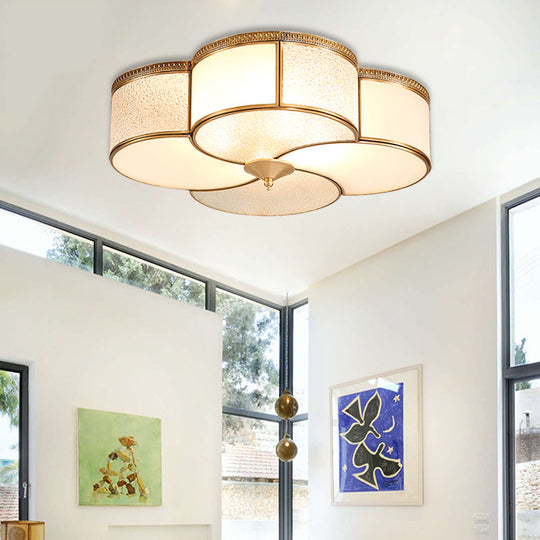 Brass 4-Light Flush Mount Fixture - Frosted Glass Ceiling Light for Living Room