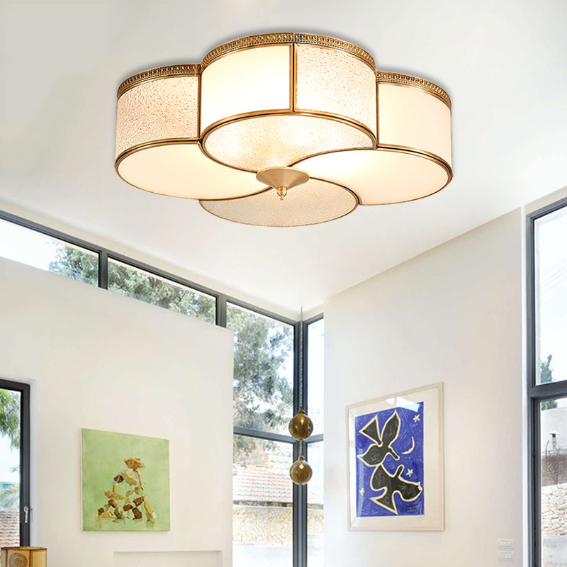 Brass 4-Light Flush Mount Fixture - Frosted Glass Ceiling Light For Living Room