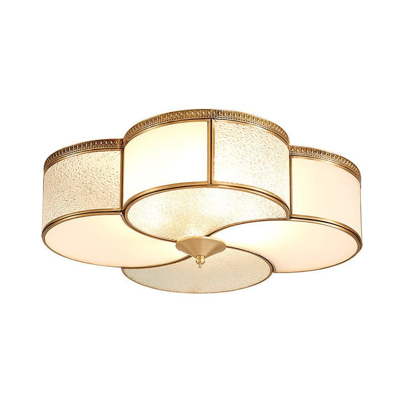 Brass 4-Light Flush Mount Fixture - Frosted Glass Ceiling Light for Living Room