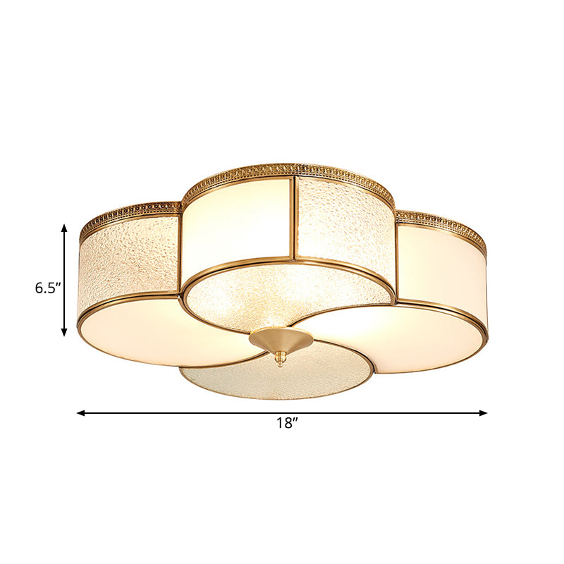 Brass 4-Light Flush Mount Fixture - Frosted Glass Ceiling Light for Living Room