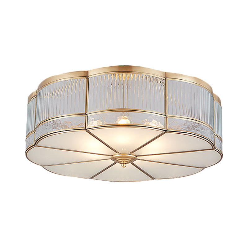 Ribbed Glass Gold Ceiling Flush Mount Lamp - Clover Design with 3/4 Heads - Available in 14" or 18" - Ideal for Dining Room Decor