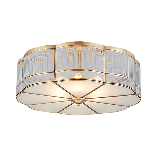 Ribbed Glass Gold Ceiling Flush Mount Lamp - Clover Design with 3/4 Heads - Available in 14" or 18" - Ideal for Dining Room Decor